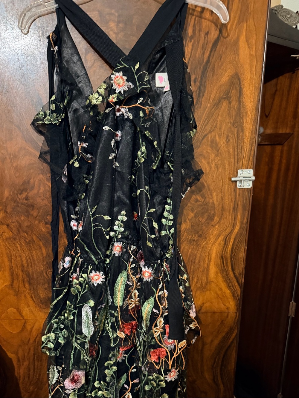L'ATISTE Black Floral Embroidered Mesh Dress